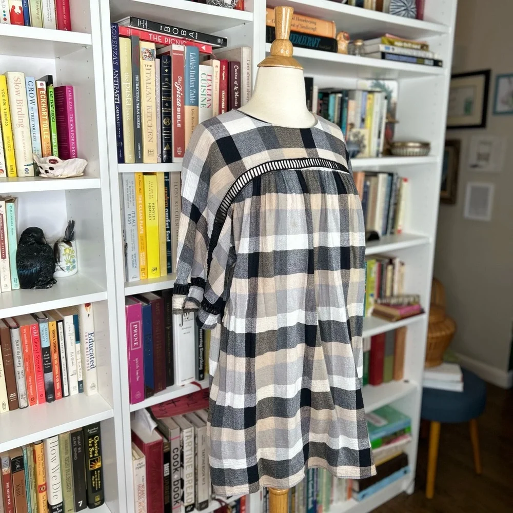 Anthropologie Black and Tan Plaid Mini Dress - Picture 4 of 6